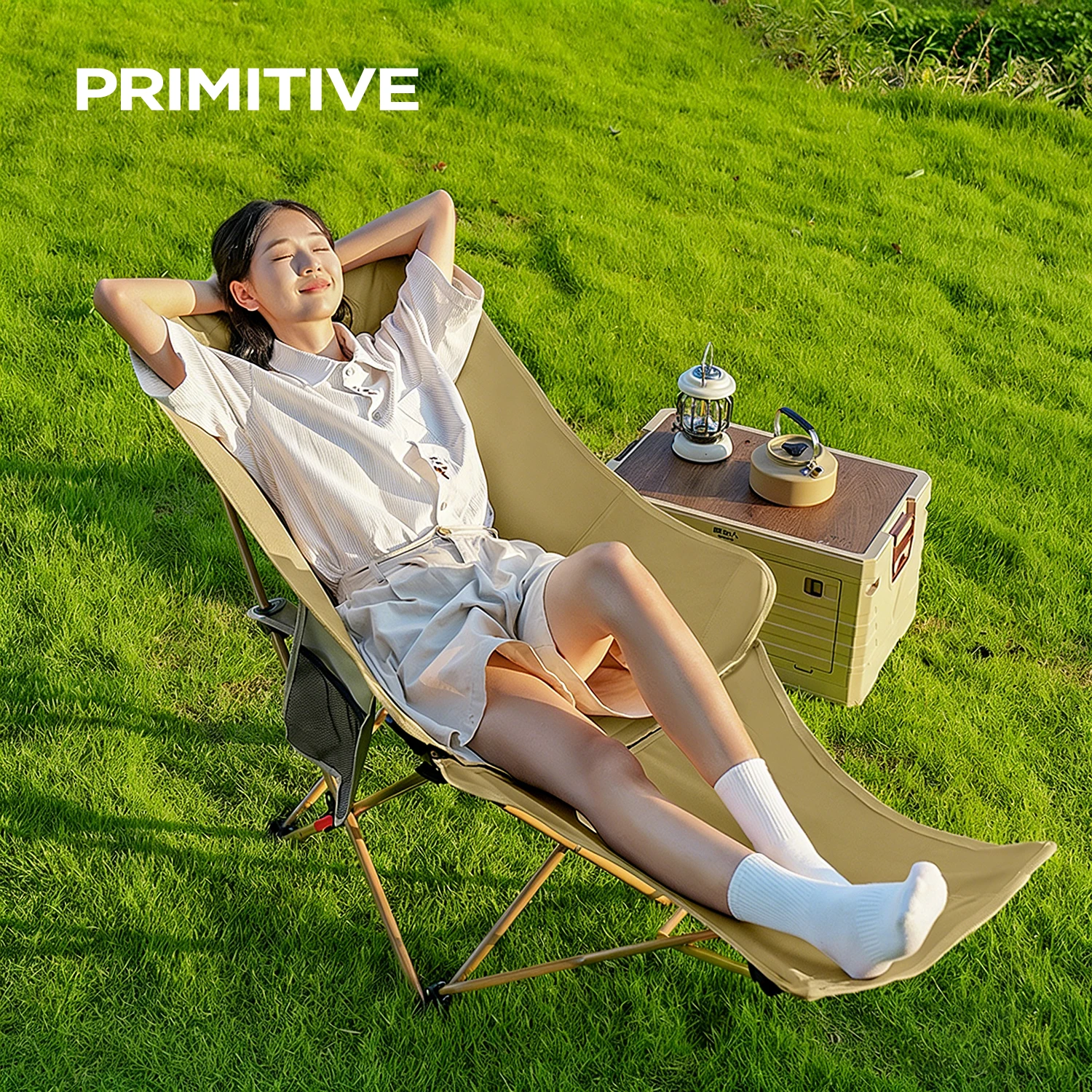 

PRIMITIVE кресло для отдыха с высокой спинкой, нагрузка 120 кг, портативное регулируемое складное кресло для отдыха на открытом воздухе, для путешествий, рыбалки, пляжа, кемпинга