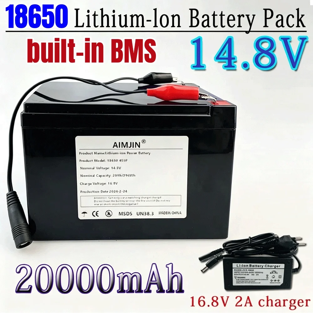 14.8V 20Ah 18650 Li-ion 4S5P Battery Pack built-in BMS Suitable for 16.8V Equipment, High-power Inverter, Tourist Car Solar