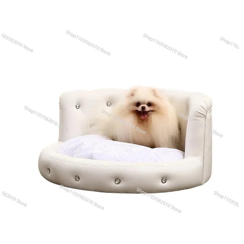Fashion Leather Removable Washable Pet Kennel Sofa Bed, Universal All Seasons for Medium Small Dog Cat Household Goods