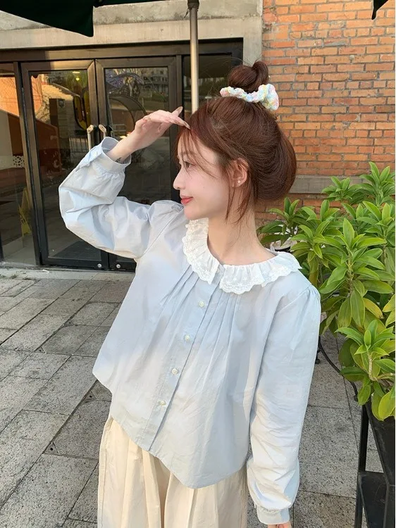 

Новая женская рубашка с кружевом для защиты от солнца, весна 2026, повседневная свободная приталенная модель с длинным рукавом, на пуговицах, в корейском стиле