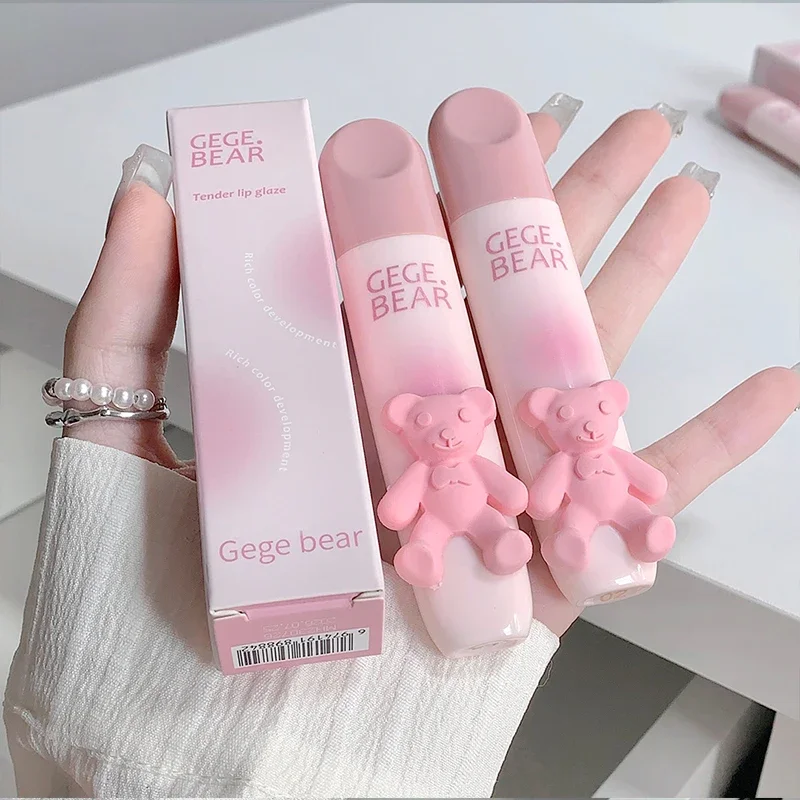 Niedlicher Kleiner Bär Lip Glaze Mist Face Matte Velvet Lipstick, langanhaltendes Make-up, aufhellende Lippencreme, farbgebende Lippenfarbe