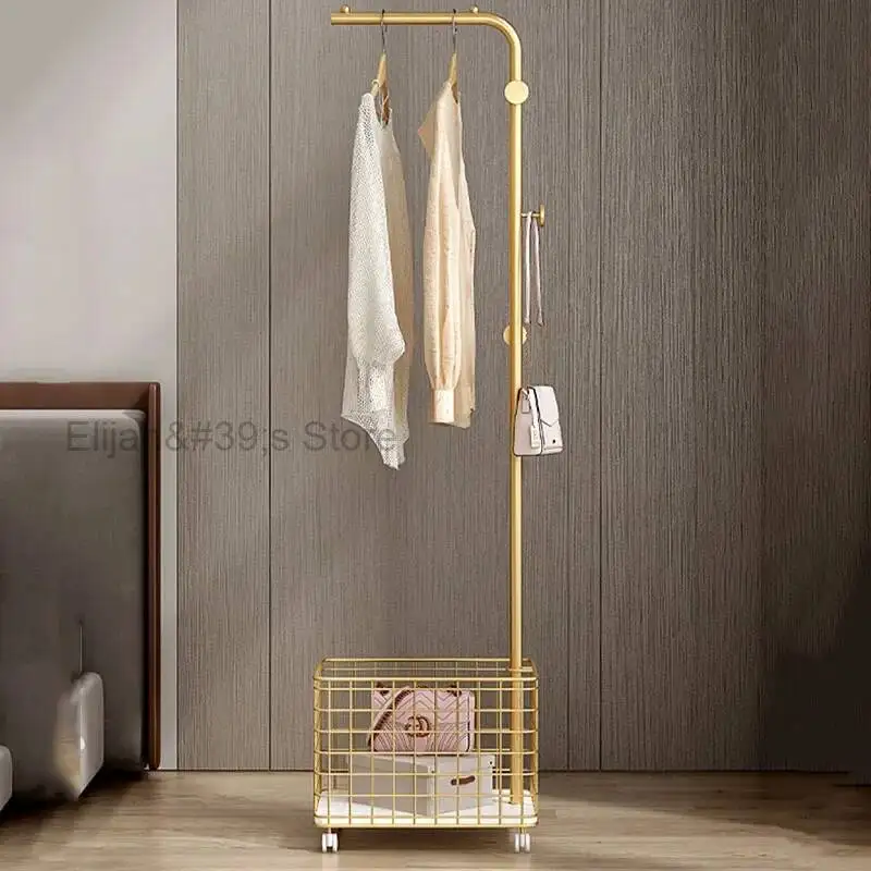 Metal L Shaped Clothes Rack Minimalist Nordic Basket Wheels Clothes Rack Place Saving Aesthetic Stendibiancheria Home Furniture