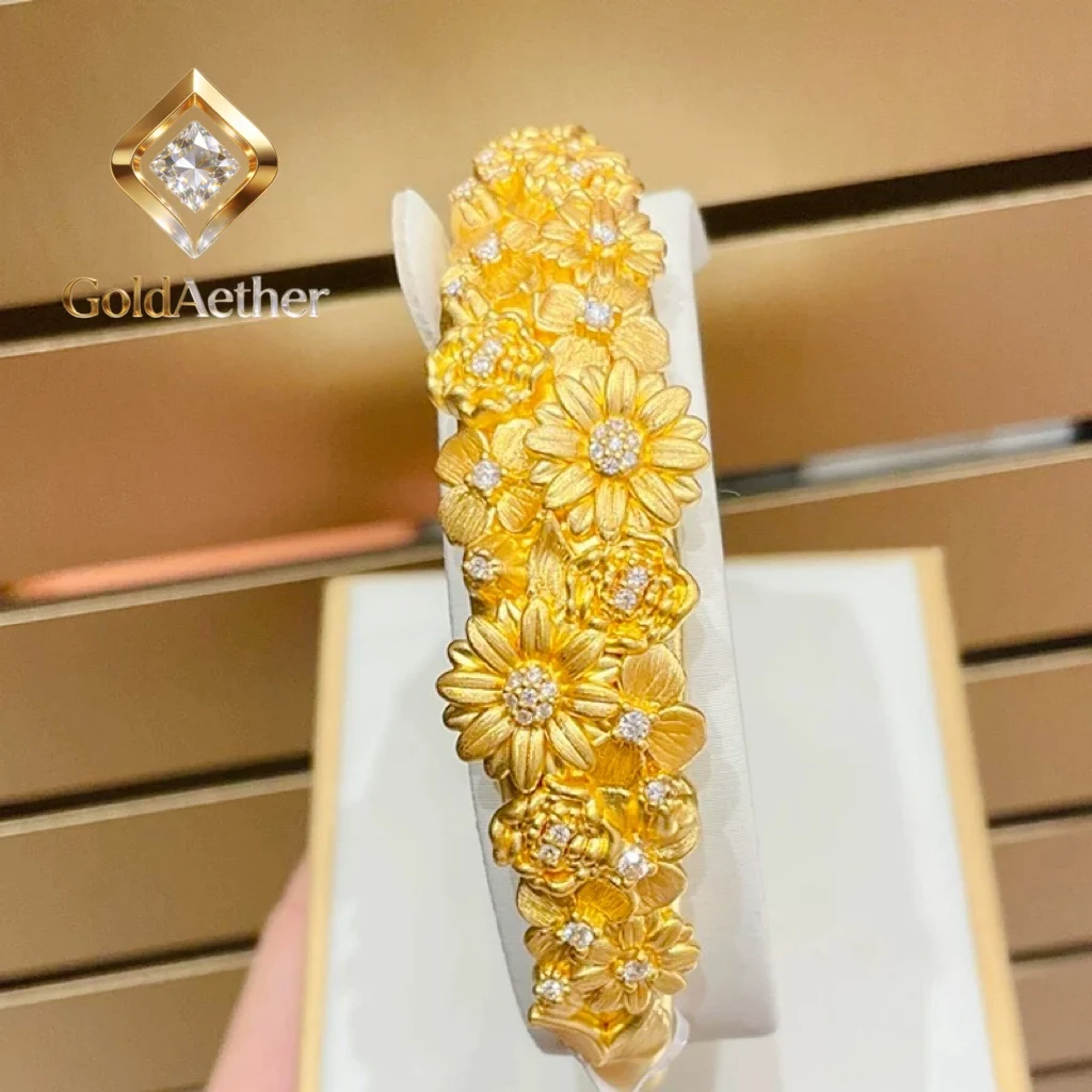 GoldNouveau Luxury 24K 9999 Pure Gold real gold New Flower Brocade Bracelet  Women's Bracelet