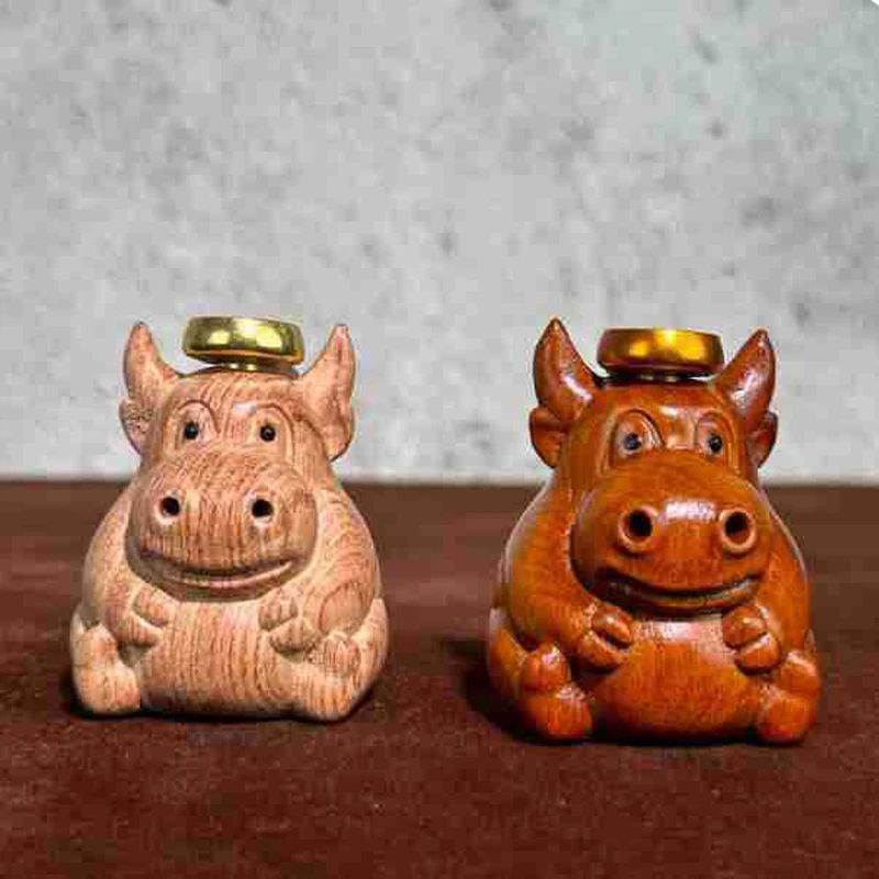Cute Solid Wood Calf Sculpture Zen-inspired Backflow Incense Burner Home Decor Mini Ornaments