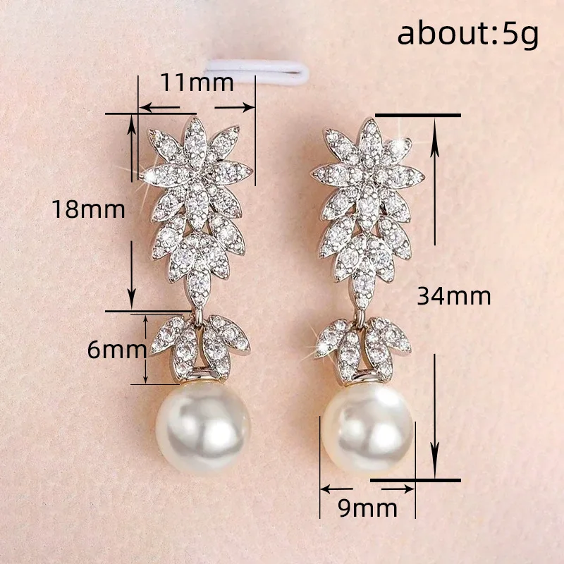 Huitan Aesthetic Flower Long Hanging Earrings with Simulated Pearl Silver Color Exquisite Earrings New for Women Wedding Jewelry