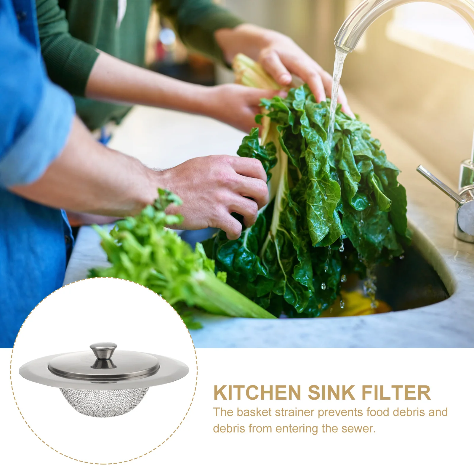 

2 Sets Stainless Steel Kitchen Sink Filter Strainer Cover Anti-Clogging Durable Easy Install Sink Drain Sifter Metal Stopper