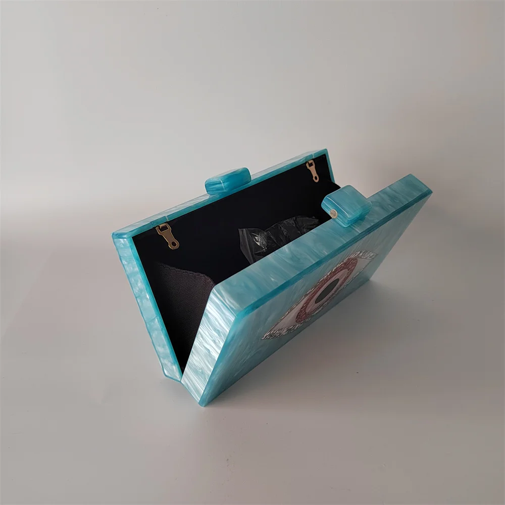 Brand Design Box Sky Blue Marble Pearl Evil Eye Carton Acrylic Gift Clutch Purse Luxury Party Handbag Bridal Female Evening Bag