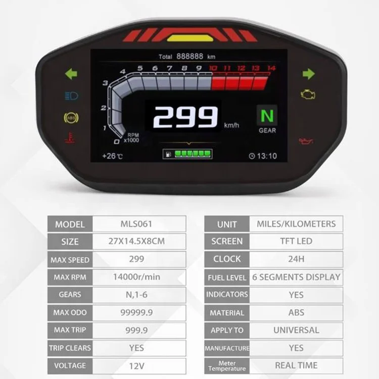 Universal Motor Bike Tachometer tft lcd Digital 6 Gear LCD Motorcycle Odometer speedometer other motorcycle accessories