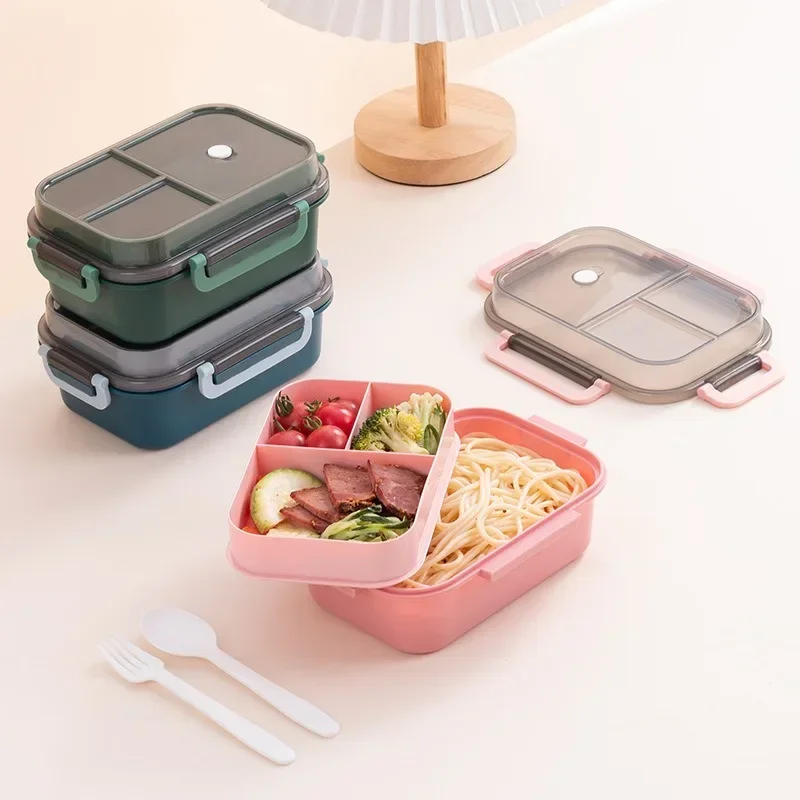 Portable Sealed Lunch Box 2Tier Lattice Microwave Available Heating Student Office Staff Fruit Food Containers with Forks Spoons