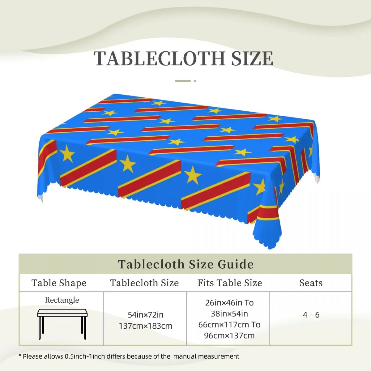 National Flag Democratic Republic Of The Congo Custom Rectangular Tablecloth Oilproof Table Cover for Festival Party Table Cloth