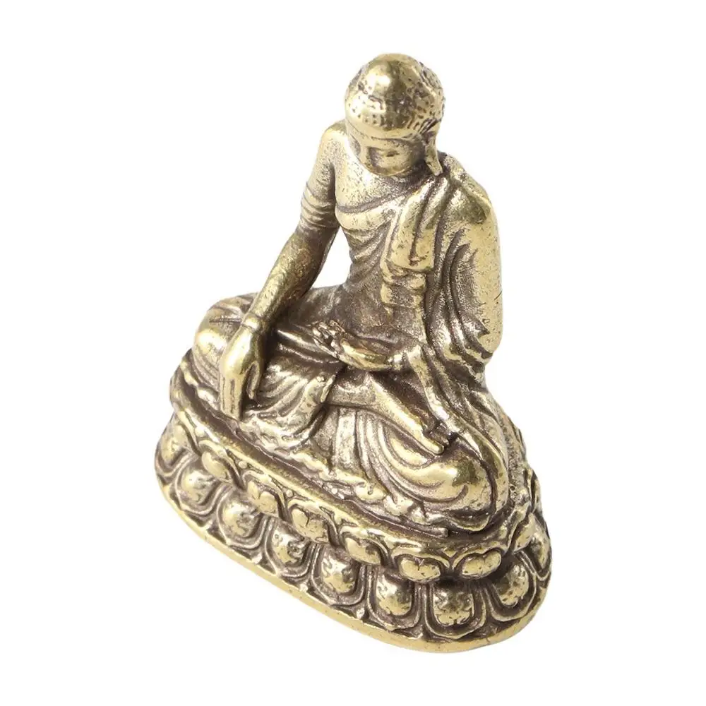 Vintage Brass Sitting Buddha Figurine Small Sakyamuni Statue for Collection Journey Worship Antique Home Desktop Decor