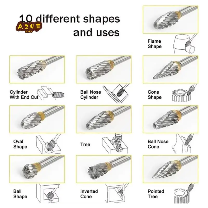 

A24F-набор твердосплавных заусенцев, совместимые рашпили, аксессуары для деревообработки, сверления, резьбы по металлу, гравировки, полировки