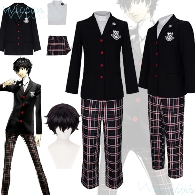 Anime Amamiya Ren uniforme escolar para homens, traje de Cosplay, roupa de jogo, Persona 5, P5R, traje preto, peruca, jogo de festa