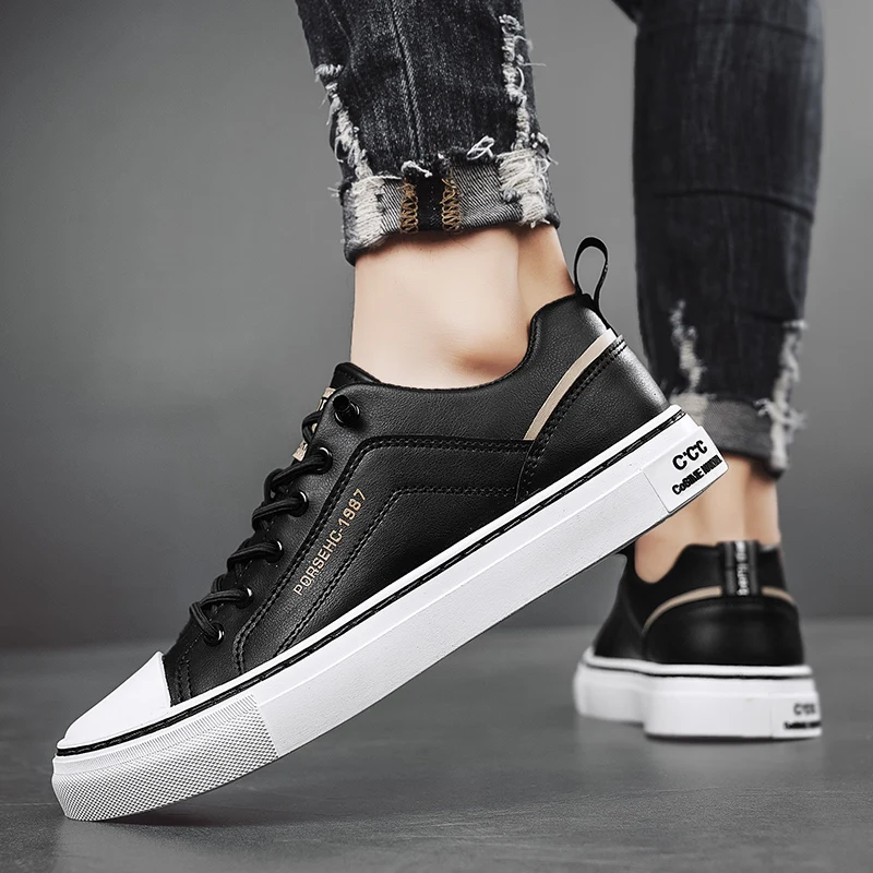 남성 가죽 신발 가을 패션 운동화 드라이빙 워킹 오피스 편안한 남성 슬립온 스케이트 플랫 논슬립 청소년 신발