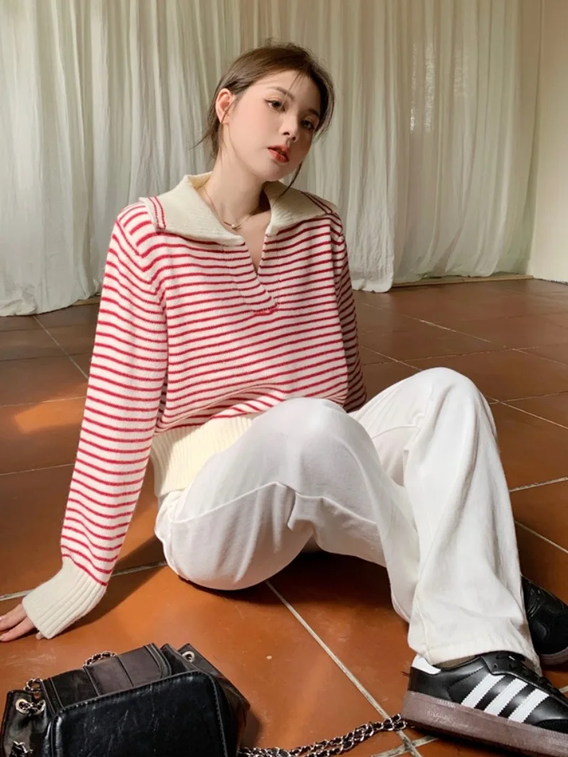 حجم كبير ort فضفاضة تناسب طويلة Sve مخطط اللون بلو سترة للنساء الخريف الشتاء Faion كلية Sle التخسيس الأعلى