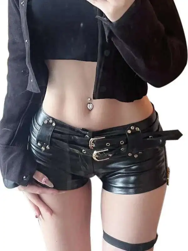 Trendy Sexy Y2K Nachtclub Niedrige Taille Bodycon PU Leder Ultra Kurze Stiefel Shorts Für Frauen PU Hot Sexy Nachtclub Mädchen 21P8