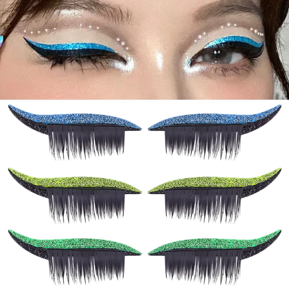 4pairs Glitter Eyeliner Eyelash Sticker Waterproof Reusable False Eyelashes Eyeliner Stickers Double Eyelid Tape Cat Eye Makeup
