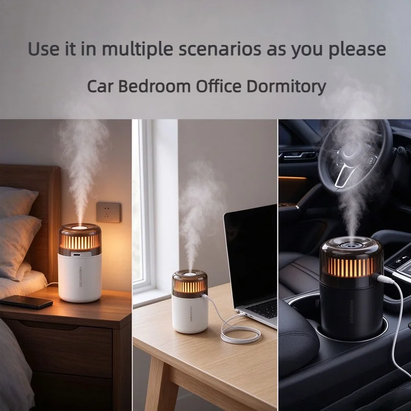 New Mini Portable Air Humidifier Type-c Powered Low Noise Mist Sprayer For Car Cup Holder Desktop With Ambient Night Light