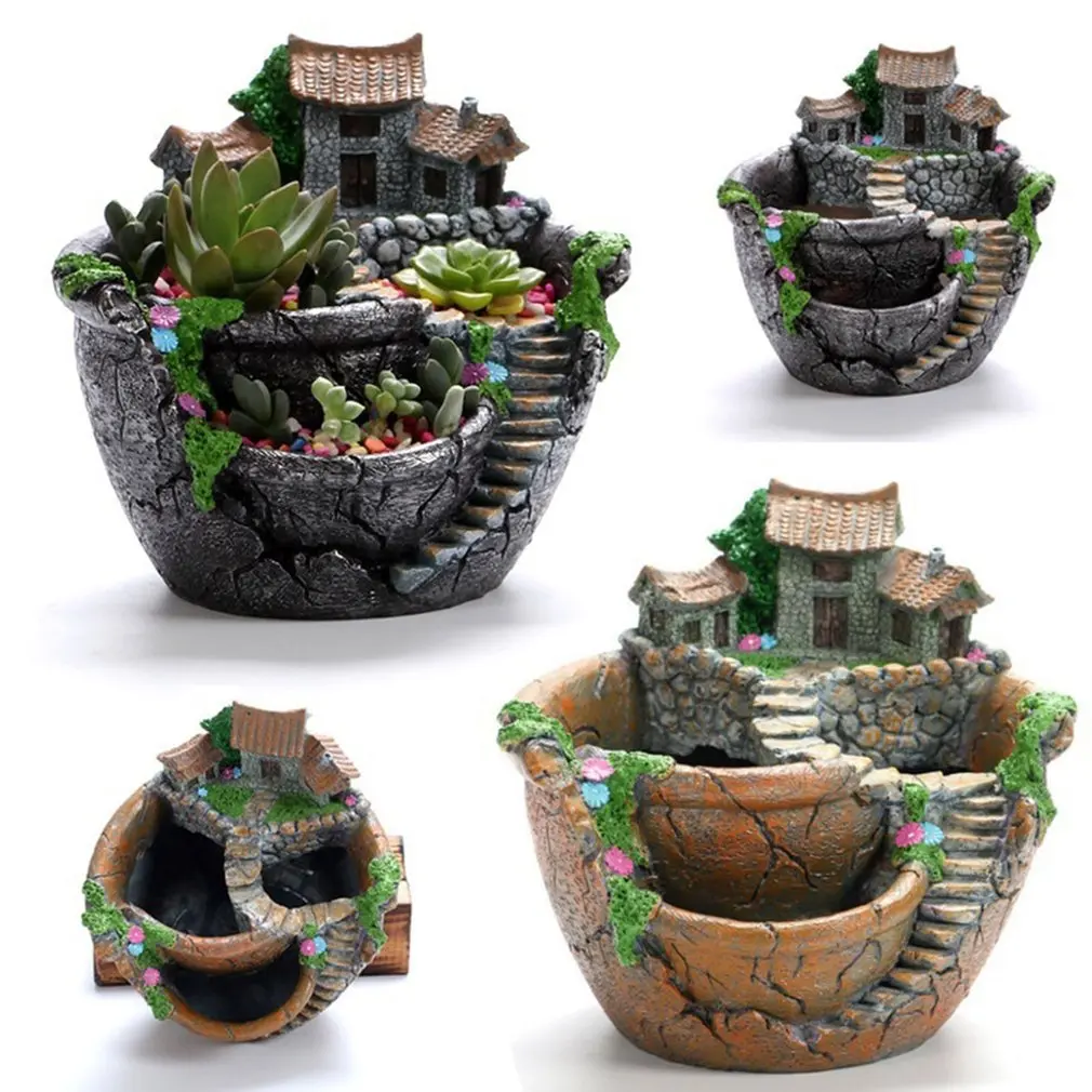 Maceta de flores suculentas de jardín de modelos creativos, macetas de resina de Micro paisaje, artesanías, adornos de escritorio, suministros de decoración de jardín