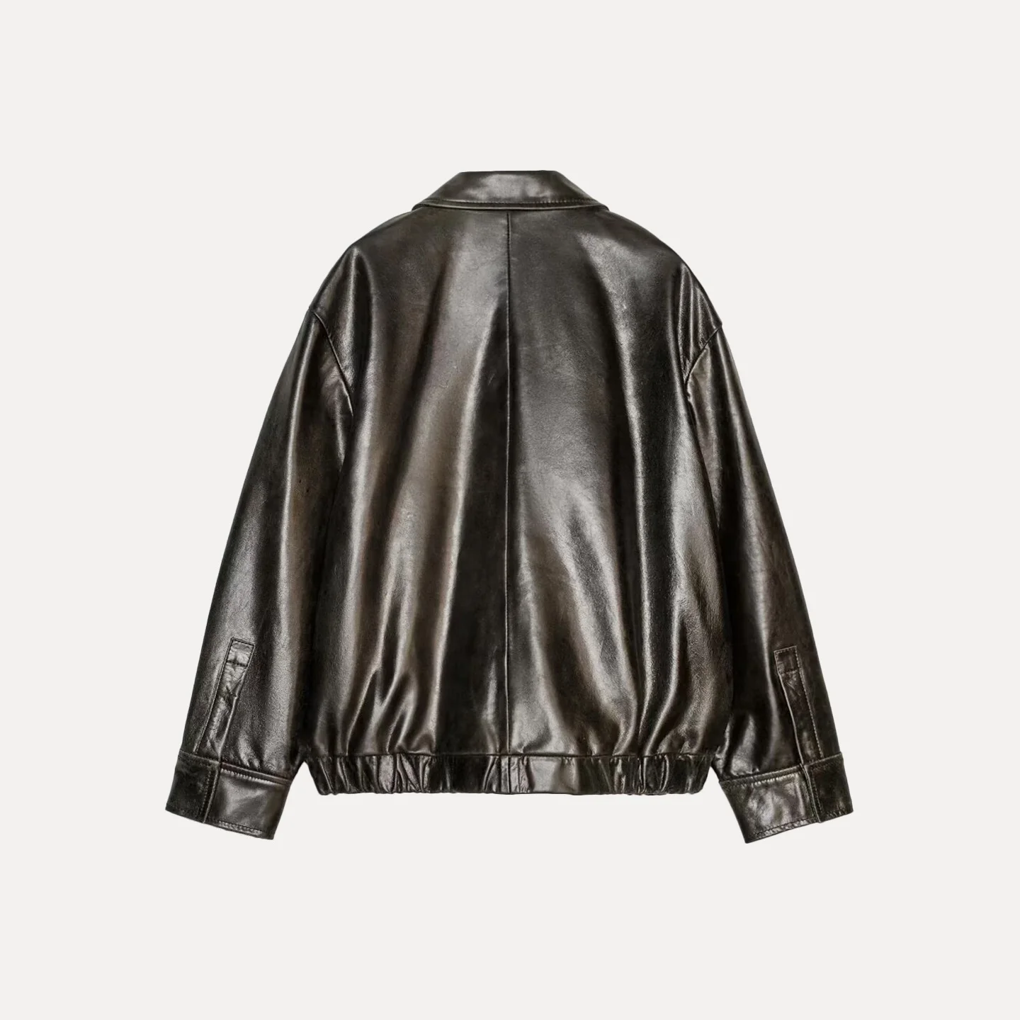 Ele Women's Leather Jaet Commute Sle Loose Fit Long Sve Zipper Closure  Collar Faionable Autumn New Arrival