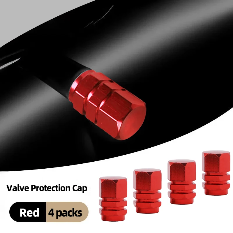 

4PCS Premium Aluminum Valve Caps - Universal Fit for Cars/Trucks/Motorcycles - Rustproof Wheel Accessories Black/Blue/Silver/Red