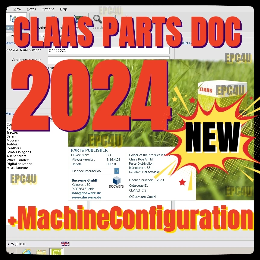Новинка 2024 года, детали Claas Doc 2,2, обновленные для сельского хозяйства [04,2024] EPC, неограниченная установка с оборудованием для фиксации