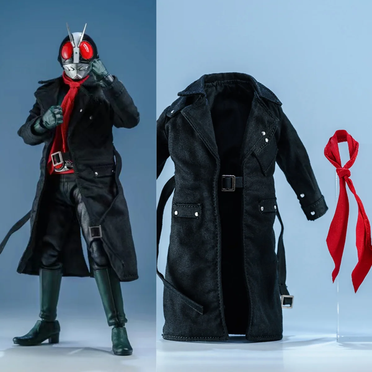 Feito à mão escala 1/12 masculino novo no.2 clássico guerreiro japonês trench coat com lenços vermelhos duplos manto para figura de ação de 6 polegadas