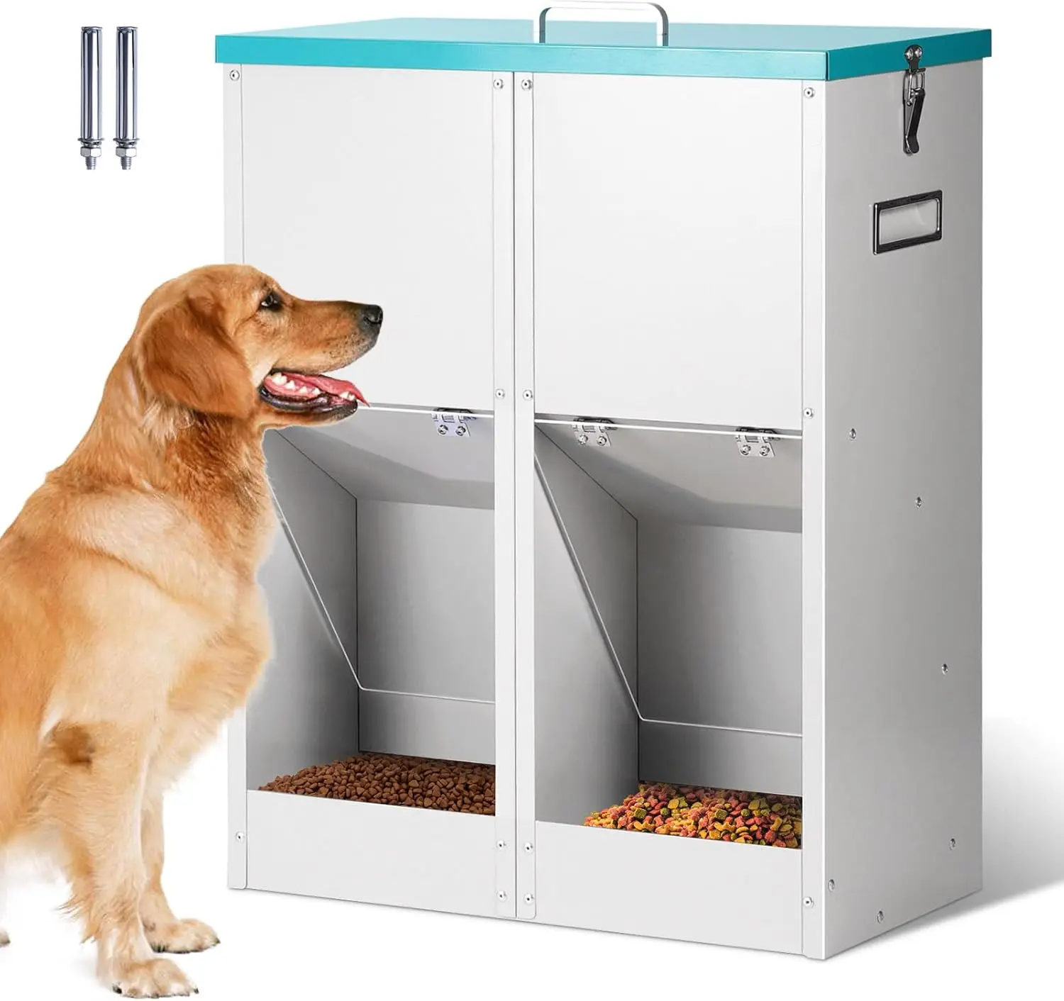 

Gravity Automatic Dog Feeder for 2 Dogs - No Assembly Required, 46Lbs Capacity, Galvanized Metal Self Feeding Dog Food Dispenser
