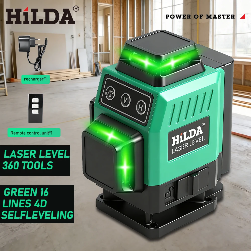 HILDA 16/12 Lines Laser Level Green Line SelfLeveling 360 Horizontal And Vertical Super Powerful Laser Level Green Beam