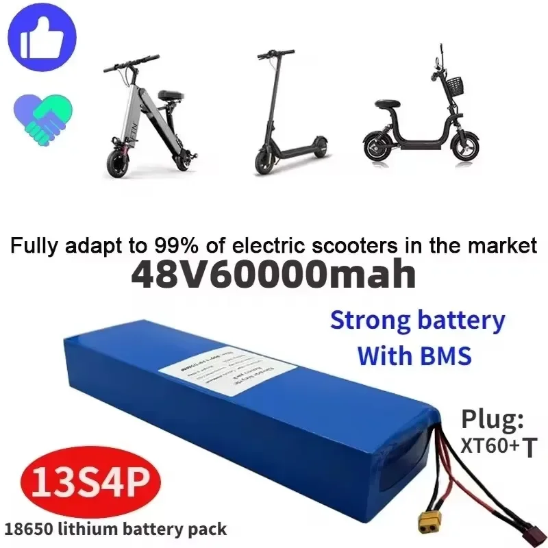 

Brand New 13S4P 48V Lithium-ion Battery Pack, Suitable for 60000mAh 54.6V BMS Electric and Scooter 18650 Battery+charger