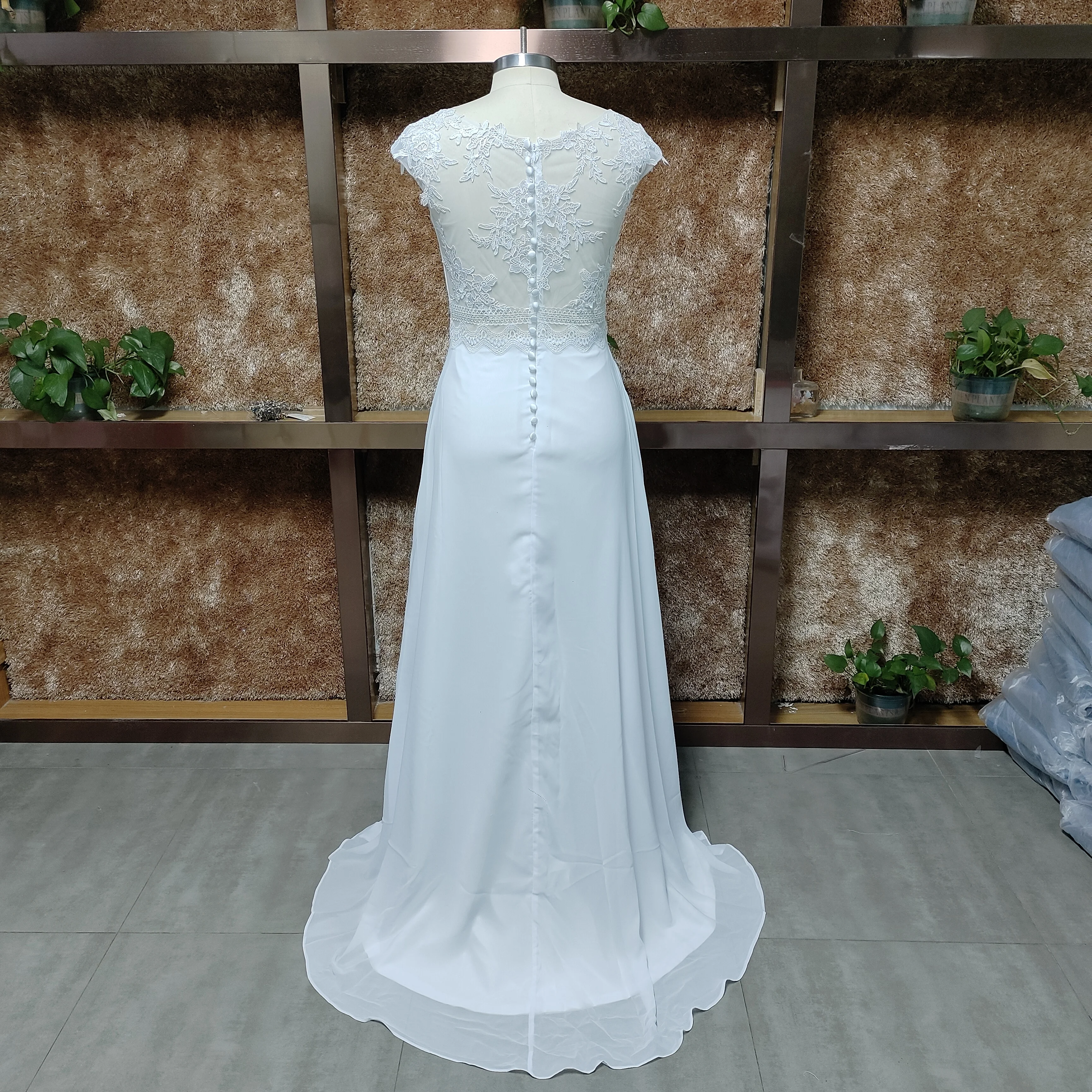 White Lace Chiffon Boho Wedding Dress A Line Bride Gowns 2023 Illusion Back  Zipper Cap Sleeve Beach vestidos de novia in Stock