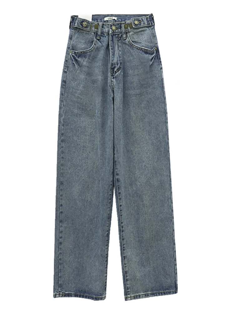 Jeans pantaloni in Denim a vita alta donna 2023 estate nuovi pantaloni coreani a gamba larga piccola maglia rossa Hyunya papà pantaloni larghi