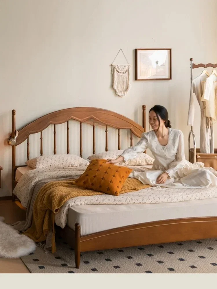 Mid-Ancient Windsor Bed French Retro Harp Double Bed Master Bedroom American Furniture All Solid Wood Bed