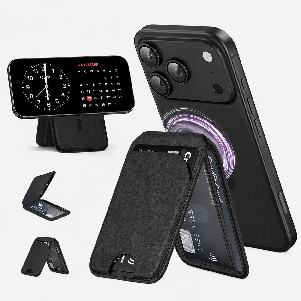 Luxury Leather Magnetic Wallet Case For iPhone 17 Pro Max 16 15 14 13 Detachable Card Holder Cover With Foldable Phone Stand