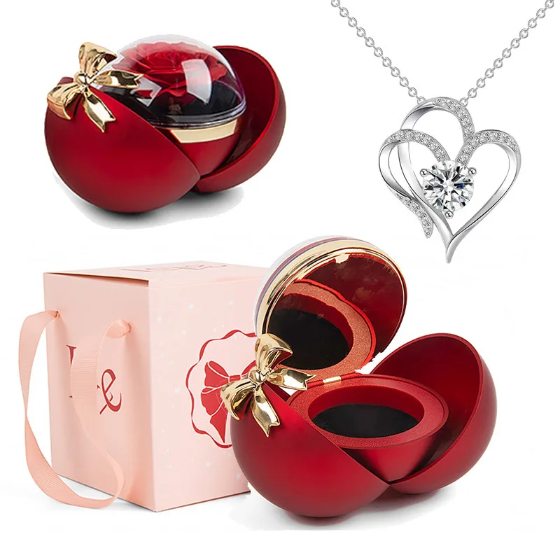Hot selling Valentines Day Gift Bow Shaped Spherical Jewelry Box With Eternal Rose For Girl Wife Women Birthday Christmas Gifts
