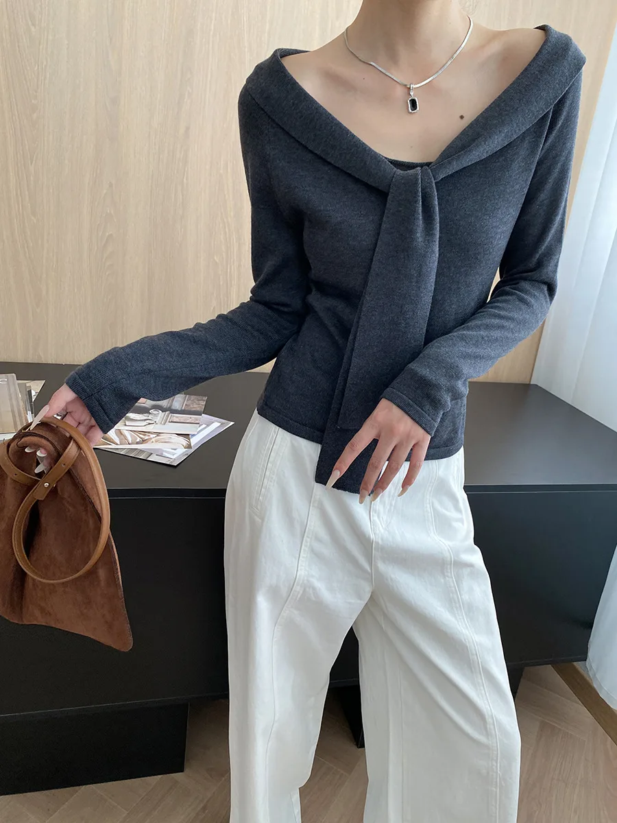 Weiche und geschmeidige Atmung, elegantes Temperament, Schal im Marine-Stil, gefälschter zweiteiliger Strickpullover mit großem Ausschnitt