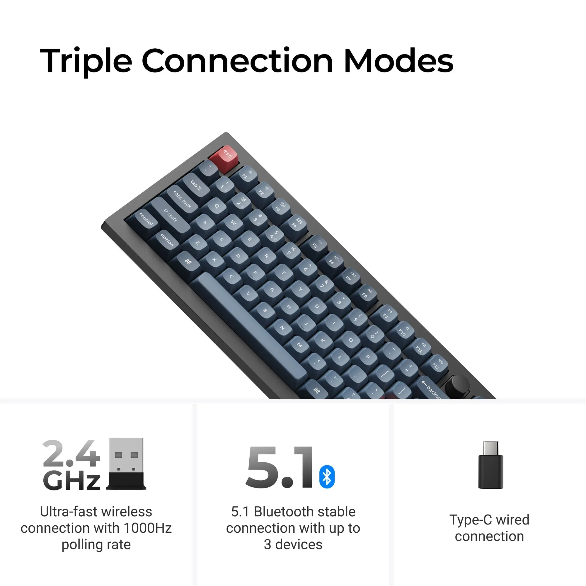 Keychron V3 Max QMK/VIA Wireless Custom Mechanical Keyboard Gateron Jupiter Switch Double-shot PBT Keycaps