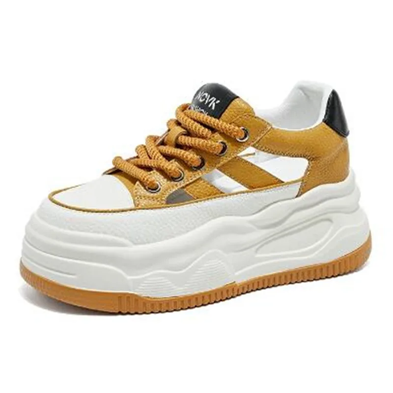 

8cm Genuine Leather Platform Sneakers Wedge Shoes for Women Breathable Sandals Autumn Casual Shoes Hidden Heel Zapatillas Muje