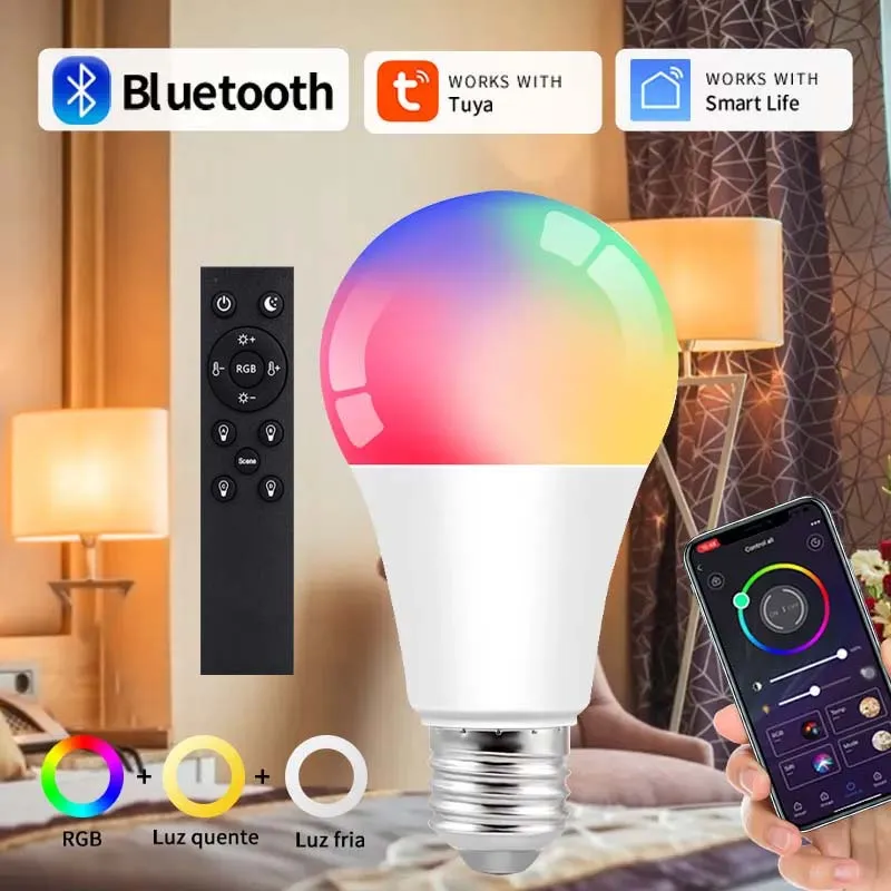 

AC 220V 110V Tuya Smart Bluetooth LED Light Bulb E27 9W/15W/18W RGB Lamp Dimmable APP Control Smart Bulb for Home Room Decorate