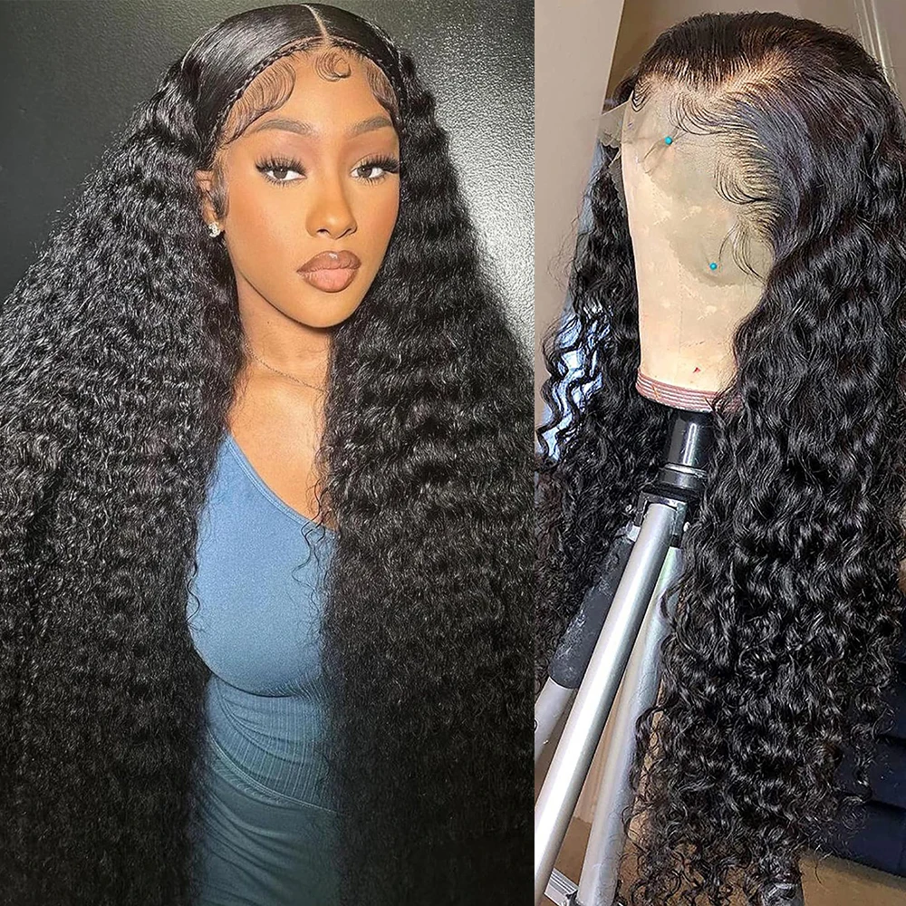 

13x6 Black Deep Wave Lace Front Wigs Human Hair 13x4 Deep Curly Lace Frontal Human Hair Pre Plucked for Women Natural Ombre HD
