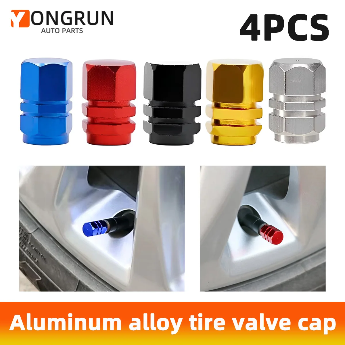 

YONGRUN 4PCS Aluminum Alloy Car Tire Valve Caps Airdust Waterproof Tyre Rim Stem Cover for Automobiles Motorcycles Bikes