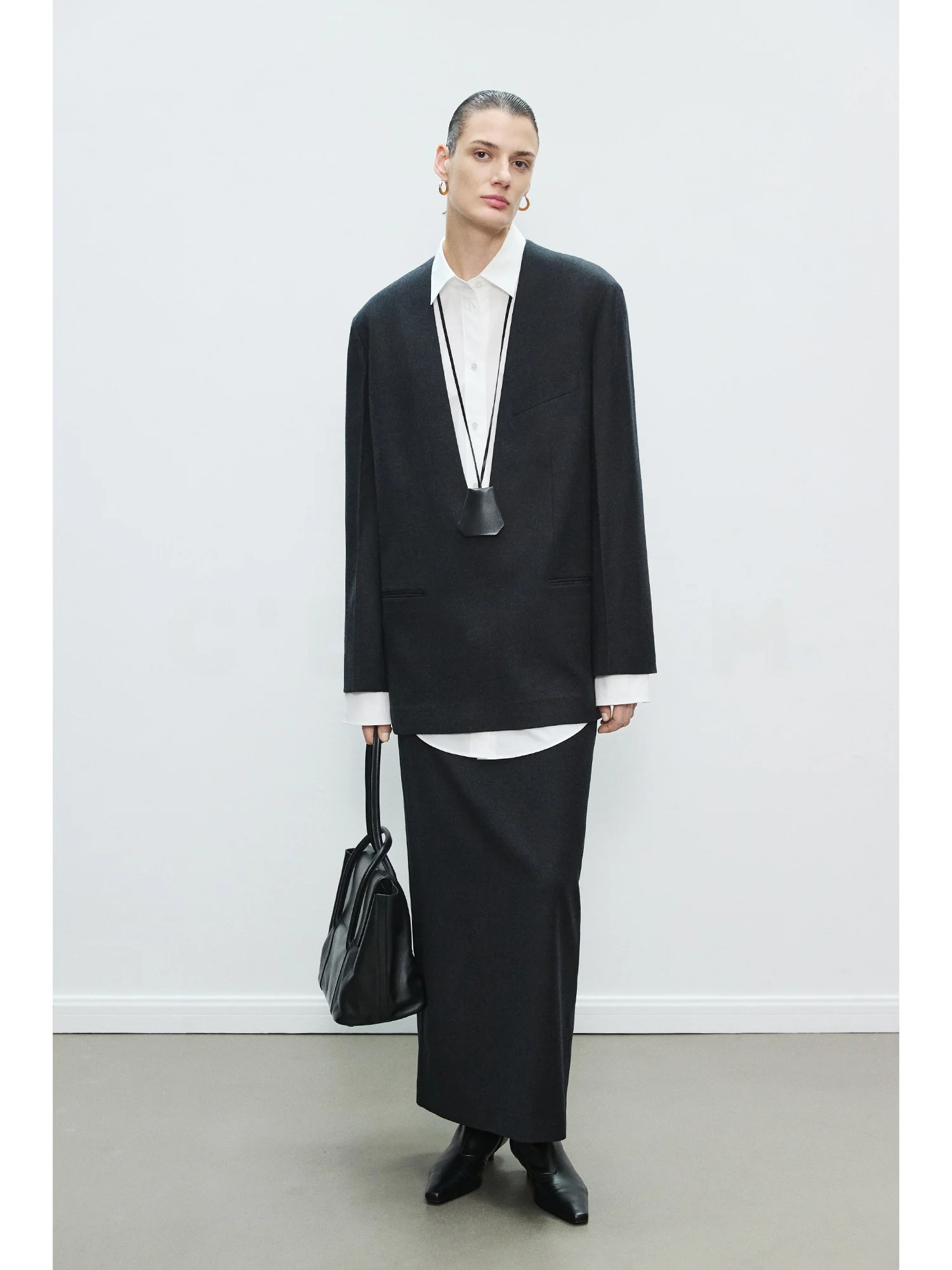 

C'est M Museum Collection Deep V Ne Tuxedo Sle Women's Casual Suit with Zipper f Skirt Layering Faion Spring Autumn