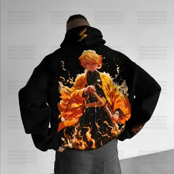 بانداي شيطان القاتل طباعة هوديي القطن الصوف رجل ضيق صالح المرأة ملابس رياضية Kimetsu No Yaiba نمط تصميم #2