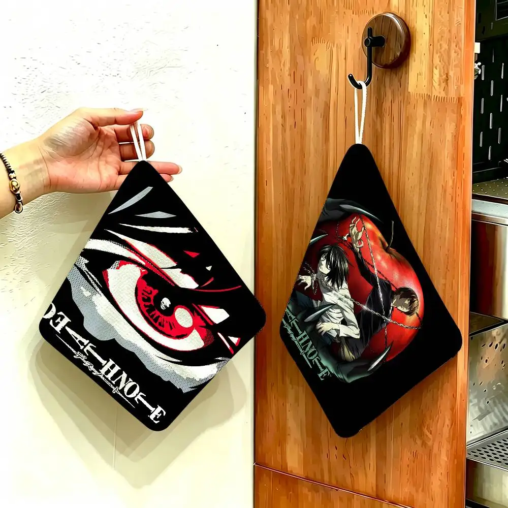 Death Note Anime Polyester Cotton Hanging Kitchen Towel, Skin Friendly Hand Wiping Towel for Hotel Cafe Household