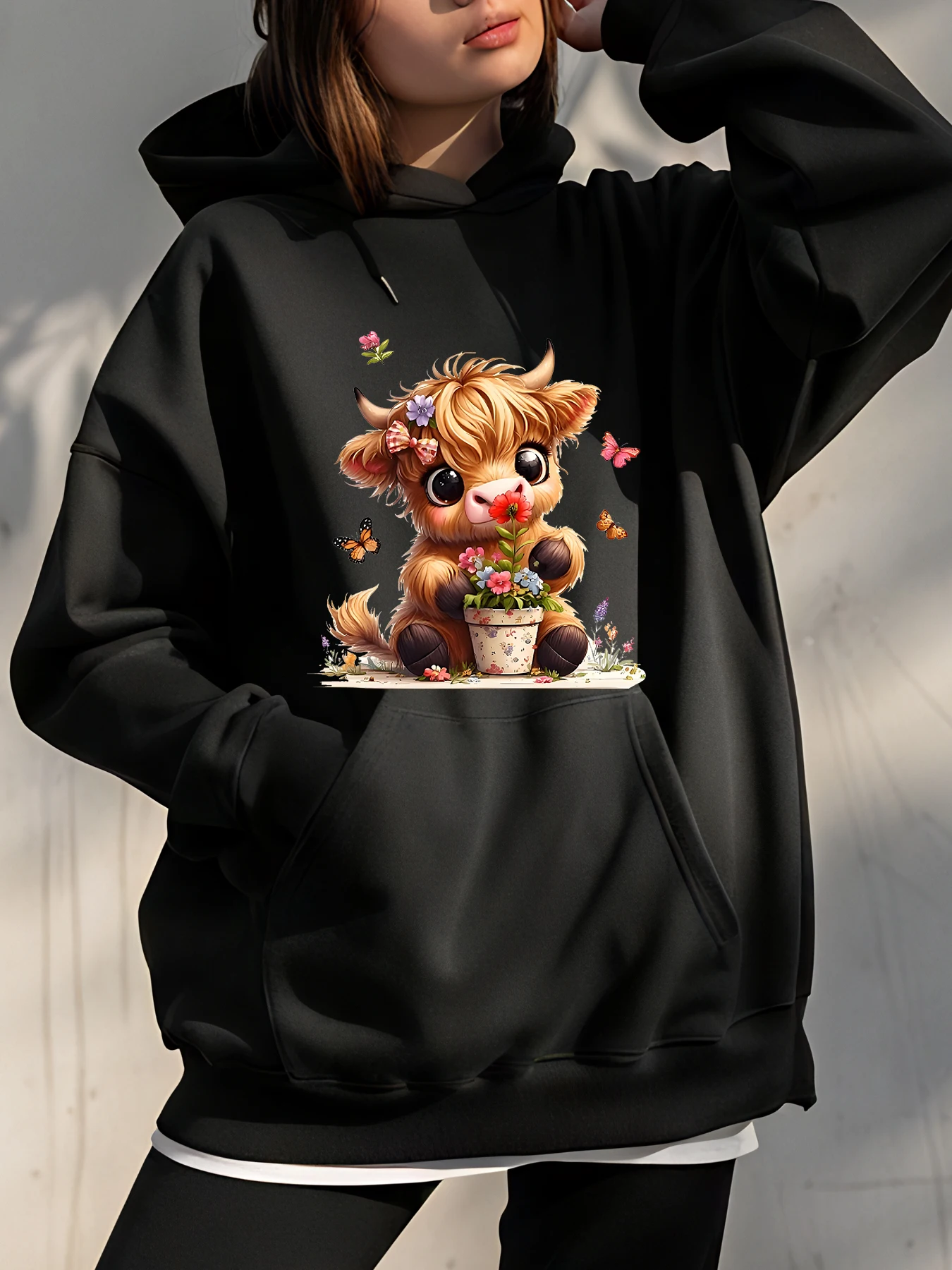 

Cute Cow Animal Print Hoodie Women's Casual Sweatshirt Spring Autumn Fashion Streetwear Unisex Pullover Outerwear