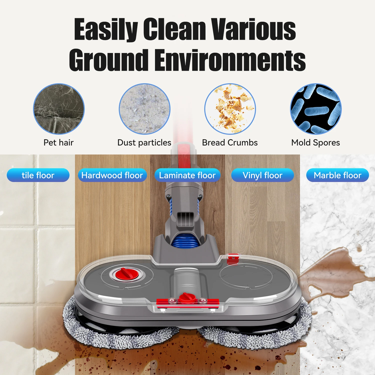 Spazzola elettrica per mop con serbatoio dell'acqua per Dyson V7 V8 V10 V11 V15 Aspirapolvere di ricambio per aspirapolvere riutilizzabili