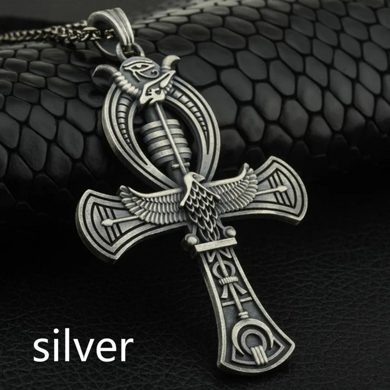 Vintage Men Zinc Alloy Egyptian Cross Pendant Pharaoh's Ankh Pendant Necklace Eye Horus Jewelry Necklace