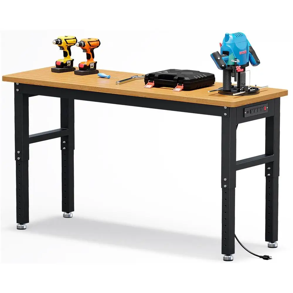 Height Adjustable 60" Garage Workbench Heavy Duty Wood Table 2200 LBS Capacity Shop Station