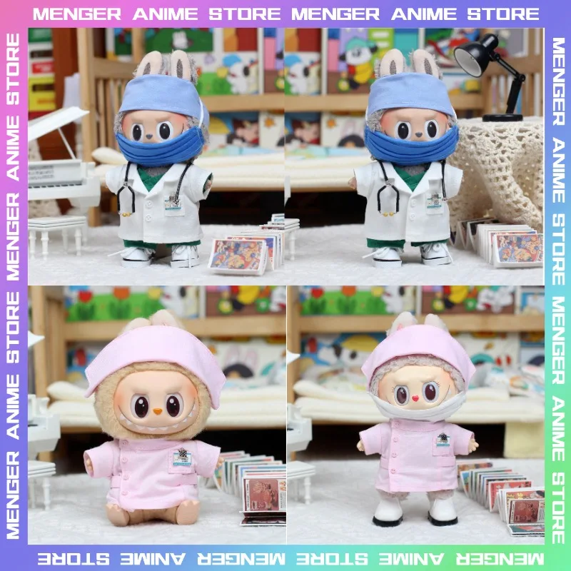

(Only Clothes for Labubu) Cute Doctors Nurse Uniform Cosplay Custume White Pink Coat Full Set Bag Decoration Dolls Accessories