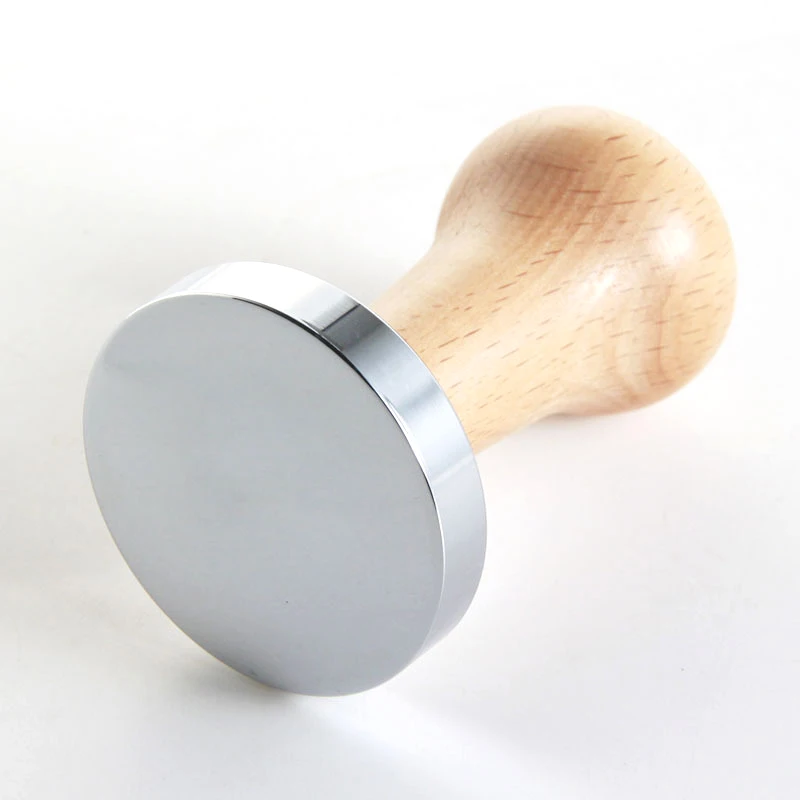 Espresso Tamper, Premium Barista Espresso Coffee Powder Bean Tamper Press Hammer Stainless Steel Flat Base with Wooden Handle